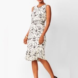 Talbots Black/White Floral Flounce Hem Modest Dress